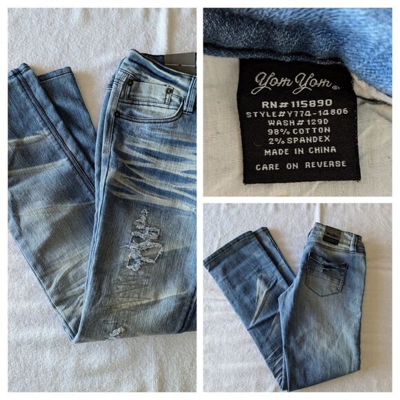 NWT Yam Yam straight leg distressed white washed denim jeans Sz 4 - Picture 8 of 10